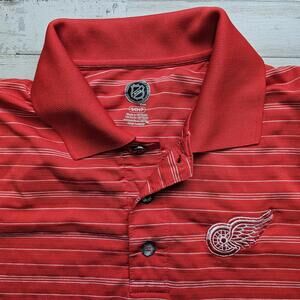 Detroit Red Wings NHL Polo Shirt Men Size SM Red Stripe Short Sleeve Poly Blend
